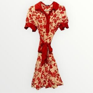 Saja Silk Red and Cream Floral Print Dress